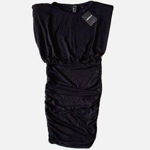 NEW DRESS FOREVER 21 BLACK SIZE S NEW WITH TAG RUCHED PADDED SHOULDERS